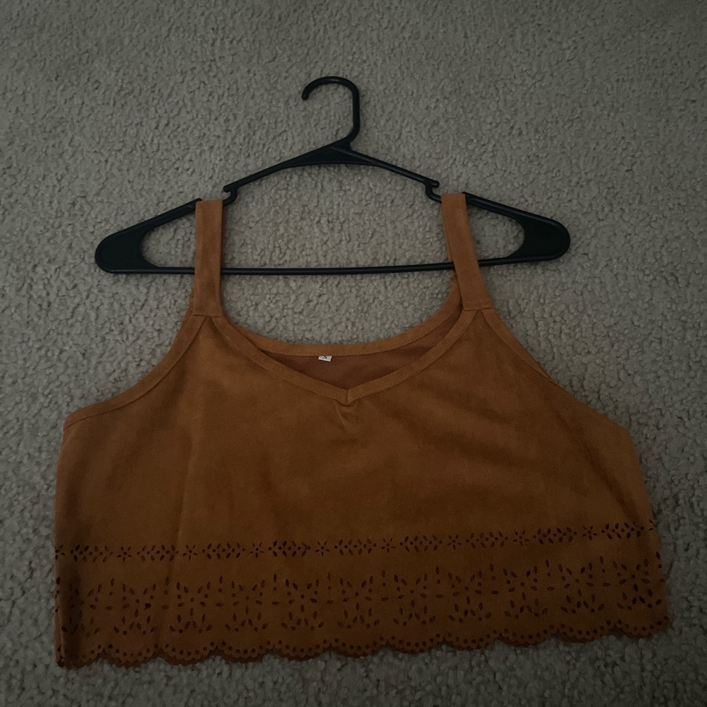 Patterned and Suede Orange/Brown Crop Top